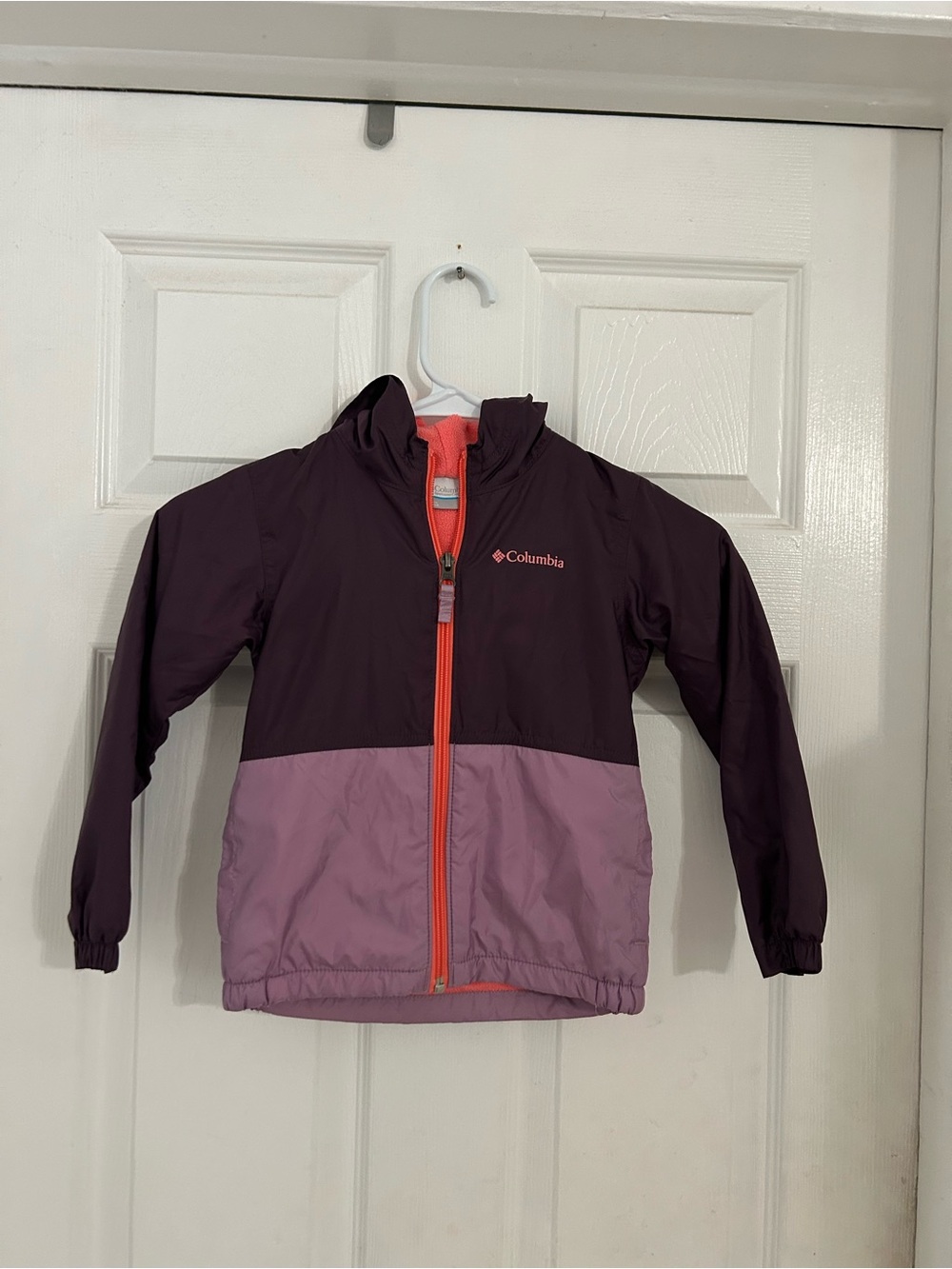 Columbia Girls Plum & Lavender Colorblock Rain Jacket with Coral Zipper Sz 4T